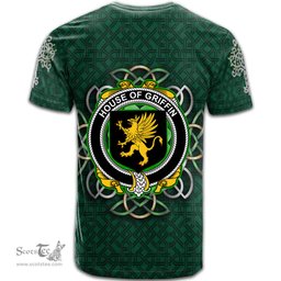 ScotsTee Shop Irish House of GRIFFIN Coat of Arms Irish Crest T Shirt Irish Shamrock with Celtic Knot T Shirt