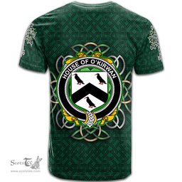 ScotsTee Shop Irish House of O KIRWAN Coat of Arms Irish Crest T Shirt Irish Shamrock with Celtic Knot T Shirt