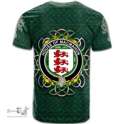 ScotsTee Shop Irish House of MACMAHON Thomond Coat of Arms Irish Crest T Shirt Irish Shamrock with Celtic Knot T Shirt