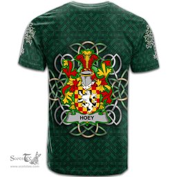 ScotsTee Shop Irish Hoey or O Hoey Coat of Arms Irish Crest T Shirt Irish Shamrock with Celtic Knot T Shirt