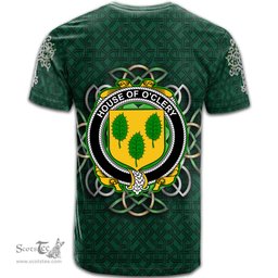 ScotsTee Shop Irish House of O CLERY Coat of Arms Irish Crest T Shirt Irish Shamrock with Celtic Knot T Shirt