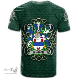 ScotsTee Shop Irish Gilligan or McGilligan Coat of Arms Irish Crest T Shirt Irish Shamrock with Celtic Knot T Shirt