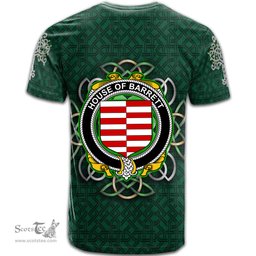 ScotsTee Shop Irish House of BARRETT Coat of Arms Irish Crest T Shirt Irish Shamrock with Celtic Knot T Shirt