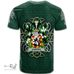 ScotsTee Shop Irish Harper Coat of Arms Irish Crest T Shirt Irish Shamrock with Celtic Knot T Shirt