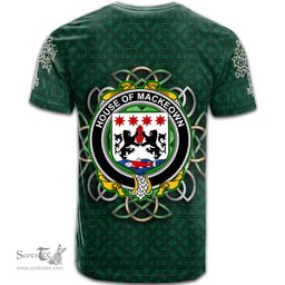 ScotsTee Shop Irish House of MACKEOWN Coat of Arms Irish Crest T Shirt Irish Shamrock with Celtic Knot T Shirt