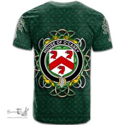 ScotsTee Shop Irish House of O CASEY Coat of Arms Irish Crest T Shirt Irish Shamrock with Celtic Knot T Shirt