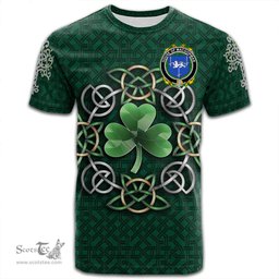 ScotsTee Shop Irish House of MACGORMAN Coat of Arms Irish Crest T Shirt Irish Shamrock with Celtic Knot T Shirt