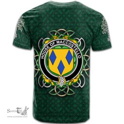 ScotsTee Shop Irish House of MACCOSTELLO Coat of Arms Irish Crest T Shirt Irish Shamrock with Celtic Knot T Shirt
