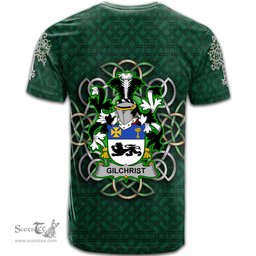 ScotsTee Shop Irish Gilchrist or McGilchrist Coat of Arms Irish Crest T Shirt Irish Shamrock with Celtic Knot T Shirt