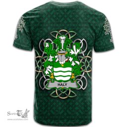 ScotsTee Shop Irish Haly Coat of Arms Irish Crest T Shirt Irish Shamrock with Celtic Knot T Shirt