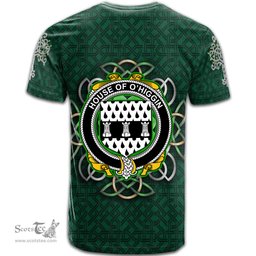 ScotsTee Shop Irish House of O HIGGIN Coat of Arms Irish Crest T Shirt Irish Shamrock with Celtic Knot T Shirt