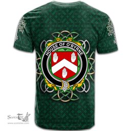 ScotsTee Shop Irish House of O BYRNE Coat of Arms Irish Crest T Shirt Irish Shamrock with Celtic Knot T Shirt