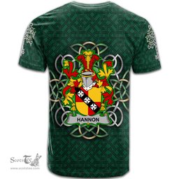 ScotsTee Shop Irish Hannon or O Hannon Coat of Arms Irish Crest T Shirt Irish Shamrock with Celtic Knot T Shirt