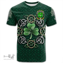 ScotsTee Shop Irish House of MACCURTIN Coat of Arms Irish Crest T Shirt Irish Shamrock with Celtic Knot T Shirt