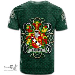 ScotsTee Shop Irish Gibbons or McGibbons Coat of Arms Irish Crest T Shirt Irish Shamrock with Celtic Knot T Shirt