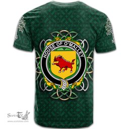 ScotsTee Shop Irish House of O MALLEY Coat of Arms Irish Crest T Shirt Irish Shamrock with Celtic Knot T Shirt