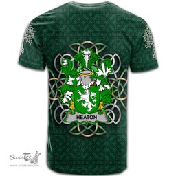 ScotsTee Shop Irish Heaton Coat of Arms Irish Crest T Shirt Irish Shamrock with Celtic Knot T Shirt