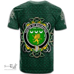 ScotsTee Shop Irish House of MACMANUS Coat of Arms Irish Crest T Shirt Irish Shamrock with Celtic Knot T Shirt