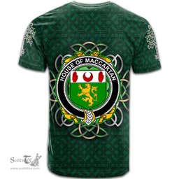 ScotsTee Shop Irish House of MACCARTAN Coat of Arms Irish Crest T Shirt Irish Shamrock with Celtic Knot T Shirt