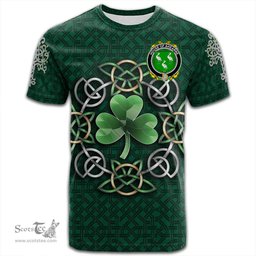 ScotsTee Shop Irish House of AHEARNE Aherne Coat of Arms Irish Crest T Shirt Irish Shamrock with Celtic Knot T Shirt
