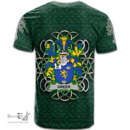 ScotsTee Shop Irish Greer Coat of Arms Irish Crest T Shirt Irish Shamrock with Celtic Knot T Shirt