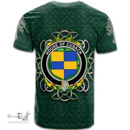 ScotsTee Shop Irish House of CUSACK Coat of Arms Irish Crest T Shirt Irish Shamrock with Celtic Knot T Shirt