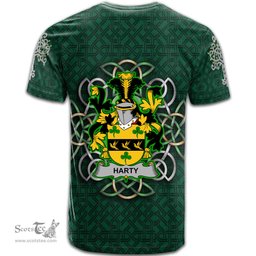 ScotsTee Shop Irish Harty or O Haherty Coat of Arms Irish Crest T Shirt Irish Shamrock with Celtic Knot T Shirt