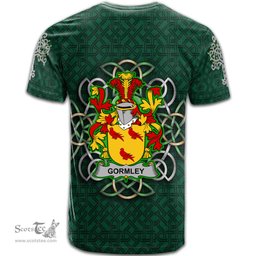 ScotsTee Shop Irish Gormley or O Gormley Coat of Arms Irish Crest T Shirt Irish Shamrock with Celtic Knot T Shirt
