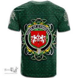 ScotsTee Shop Irish House of O FINNEGAN Coat of Arms Irish Crest T Shirt Irish Shamrock with Celtic Knot T Shirt
