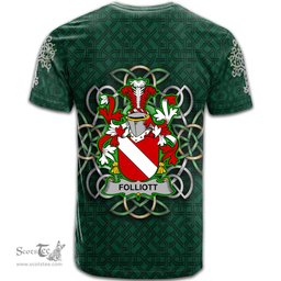 ScotsTee Shop Irish Folliott Coat of Arms Irish Crest T Shirt Irish Shamrock with Celtic Knot T Shirt