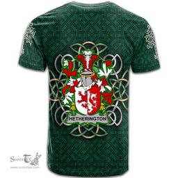 ScotsTee Shop Irish Hetherington Coat of Arms Irish Crest T Shirt Irish Shamrock with Celtic Knot T Shirt