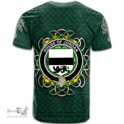 ScotsTee Shop Irish House of JORDAN Coat of Arms Irish Crest T Shirt Irish Shamrock with Celtic Knot T Shirt