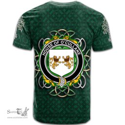 ScotsTee Shop Irish House of O CULLANE or Collins Coat of Arms Irish Crest T Shirt Irish Shamrock with Celtic Knot T Shirt