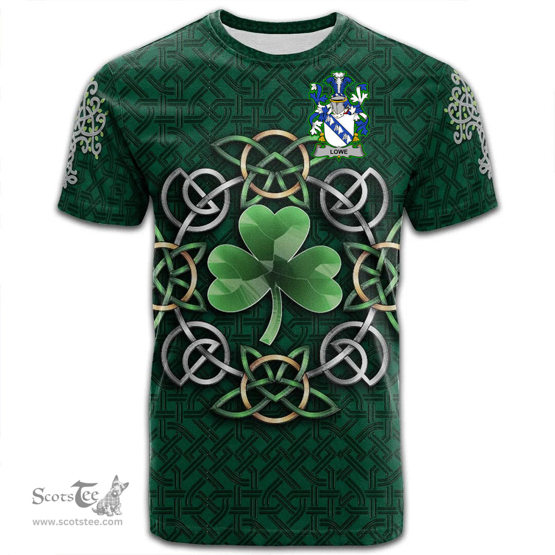 ScotsTee Shop Irish Lowe Coat of Arms Irish Crest T Shirt Irish Shamrock with Celtic Knot T Shirt
