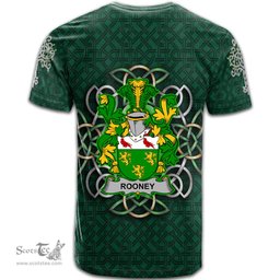 ScotsTee Shop Irish Rooney or O Rooney Coat of Arms Irish Crest T Shirt Irish Shamrock with Celtic Knot T Shirt