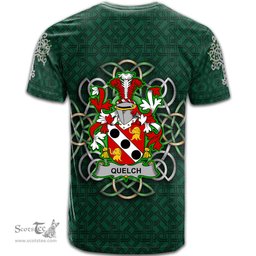 ScotsTee Shop Irish Quelch Coat of Arms Irish Crest T Shirt Irish Shamrock with Celtic Knot T Shirt