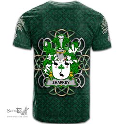ScotsTee Shop Irish Sharkey or O Sharkey Coat of Arms Irish Crest T Shirt Irish Shamrock with Celtic Knot T Shirt