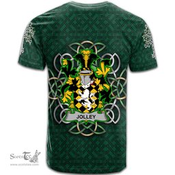 ScotsTee Shop Irish Jolley or Jolly Coat of Arms Irish Crest T Shirt Irish Shamrock with Celtic Knot T Shirt