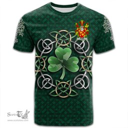 ScotsTee Shop Irish Rowe Coat of Arms Irish Crest T Shirt Irish Shamrock with Celtic Knot T Shirt