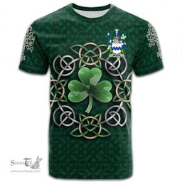 ScotsTee Shop Irish Meighe Coat of Arms Irish Crest T Shirt Irish Shamrock with Celtic Knot T Shirt