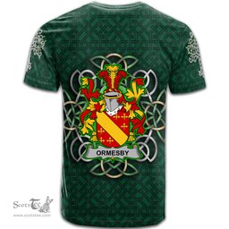ScotsTee Shop Irish Ormesby Coat of Arms Irish Crest T Shirt Irish Shamrock with Celtic Knot T Shirt