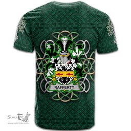 ScotsTee Shop Irish Rafferty or O Rafferty Coat of Arms Irish Crest T Shirt Irish Shamrock with Celtic Knot T Shirt