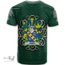 ScotsTee Shop Irish James Coat of Arms Irish Crest T Shirt Irish Shamrock with Celtic Knot T Shirt