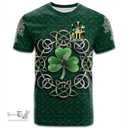 ScotsTee Shop Irish Maginn or Ginn Coat of Arms Irish Crest T Shirt Irish Shamrock with Celtic Knot T Shirt