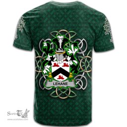 ScotsTee Shop Irish Lehane or O Lehane Coat of Arms Irish Crest T Shirt Irish Shamrock with Celtic Knot T Shirt