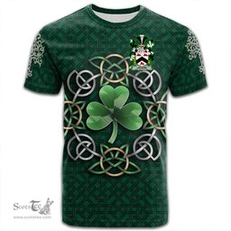 ScotsTee Shop Irish Lehane or O Lehane Coat of Arms Irish Crest T Shirt Irish Shamrock with Celtic Knot T Shirt
