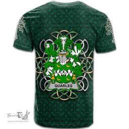 ScotsTee Shop Irish Quarles Coat of Arms Irish Crest T Shirt Irish Shamrock with Celtic Knot T Shirt