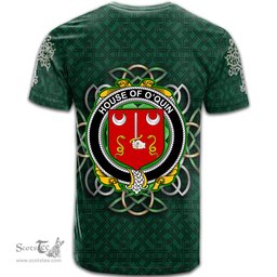 ScotsTee Shop Irish House of O QUIN Thomond Coat of Arms Irish Crest T Shirt Irish Shamrock with Celtic Knot T Shirt