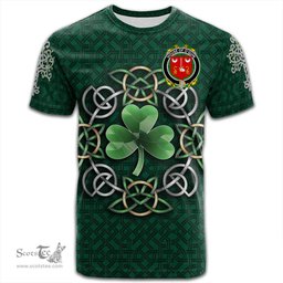 ScotsTee Shop Irish House of O QUIN Thomond Coat of Arms Irish Crest T Shirt Irish Shamrock with Celtic Knot T Shirt