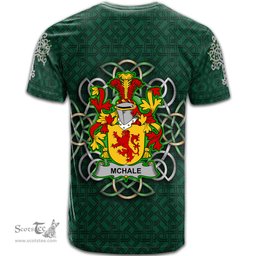 ScotsTee Shop Irish McHale or MacHale Coat of Arms Irish Crest T Shirt Irish Shamrock with Celtic Knot T Shirt